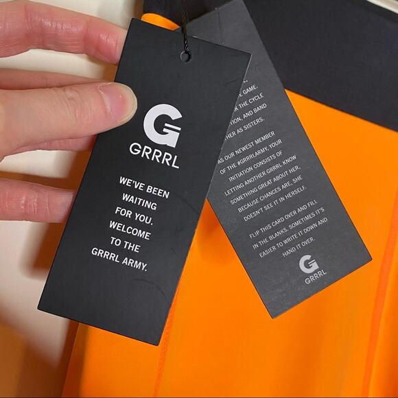 GRRRL Amanda Heather Leggings Orange Black Flex Strong Workout Pants Pocket NWT - Picture 5 of 6